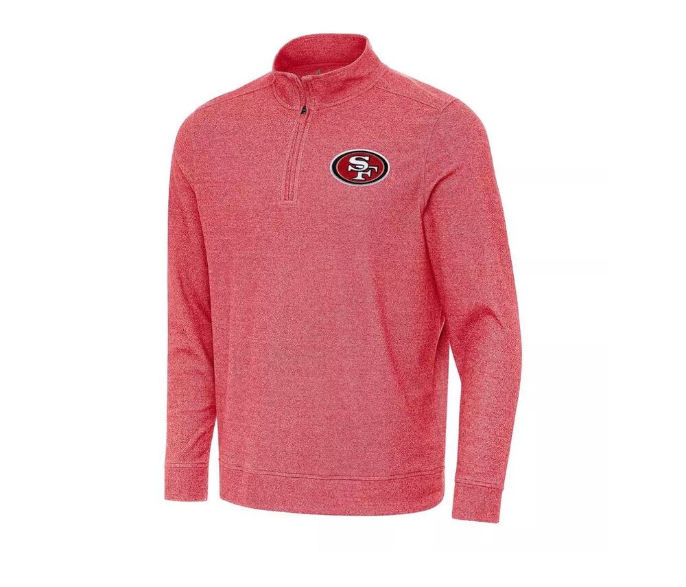 Antigua San Francisco 49ers 1/4 Zip Pullover Sweatshirt, Heathered Red, Medium